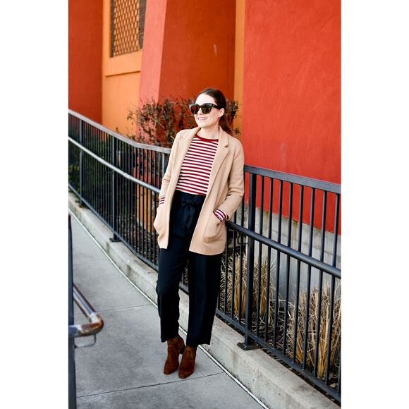 J Crew Open Front Sweater Blazer Cardigan Tan Wool Pockets Sz XS - Picture 4 of 11